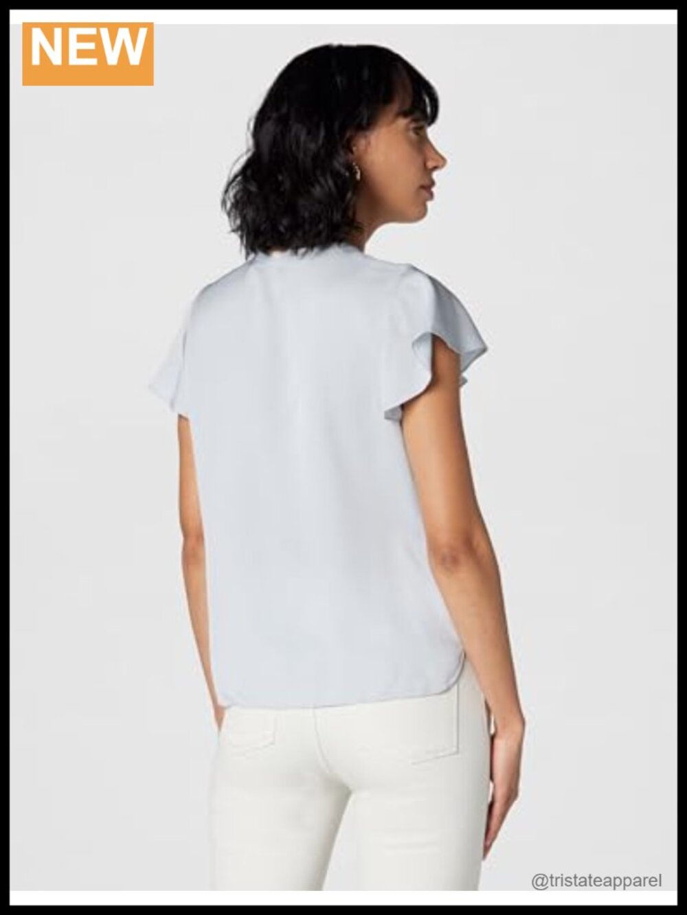 Silk Ruffle Sleeve Cropped Blouse Button Front Shell - Picture 2 of 4
